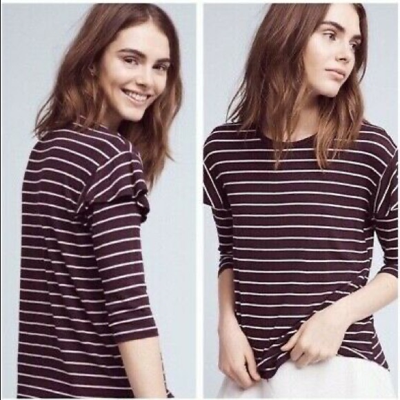 Like New! Anthropologie Stripe Ruffle Shoulder Top - Picture 1 of 5